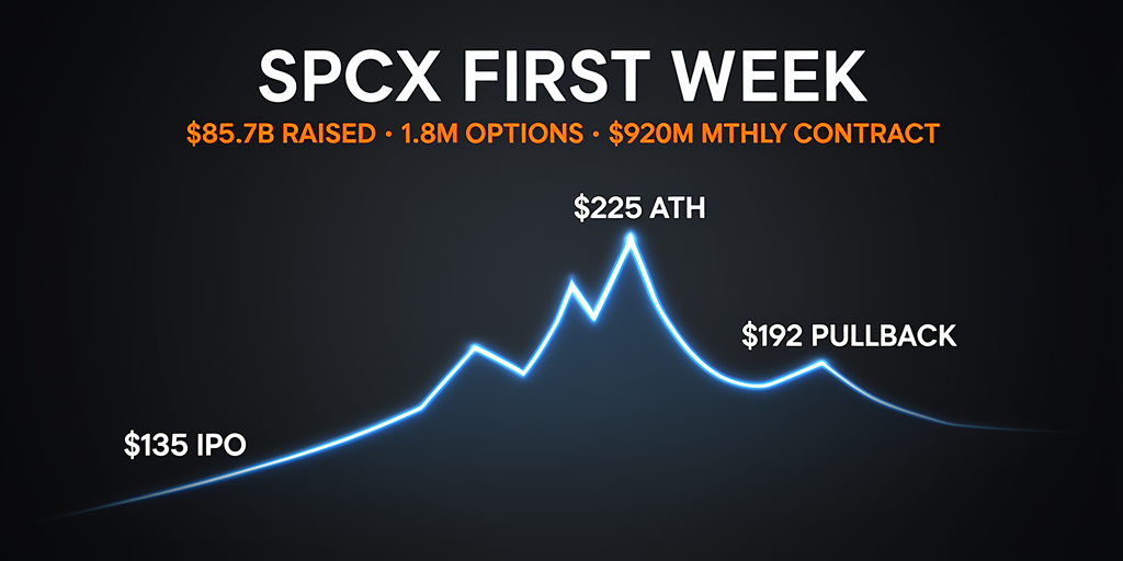 SpaceX IPO: The First Week — A $225 High, a Pullback, and What Nobody's Talking About